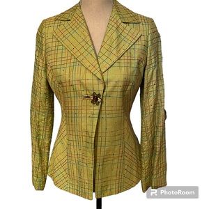 EYE BRAND JACKET COAT BLAZER LIME GREEN SHANTUNG MULTI COLOR STITCHING SIZE 4